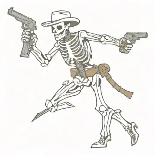 Skeleton Cowboy With Gun Surrounded