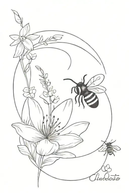 Flower With The Text Charlotte And A Bee Flying