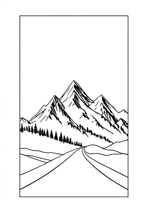 Mountain With Road At Bottom Going Left To Right