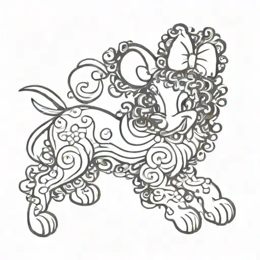 Minnie Mouse With A Black And White Curly Haired Big Dog