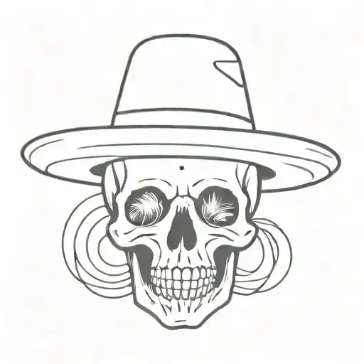 Minimalist Skull With Mexican Hat In Black And White