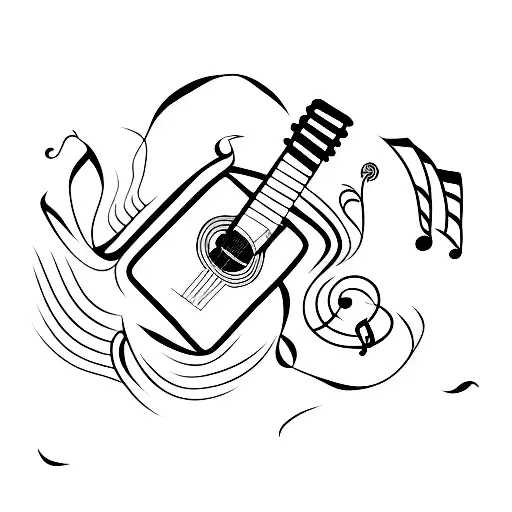 Minimalistic Guitar With The Shape Of The Body As The Music Symbol