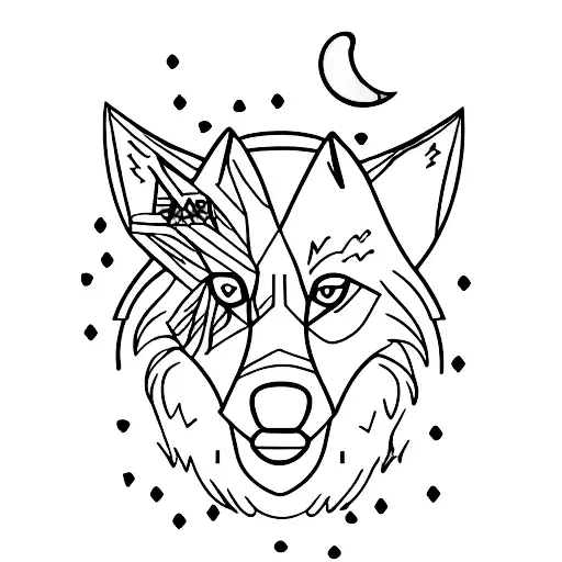 Wolf In Forest With Fool Moon Above