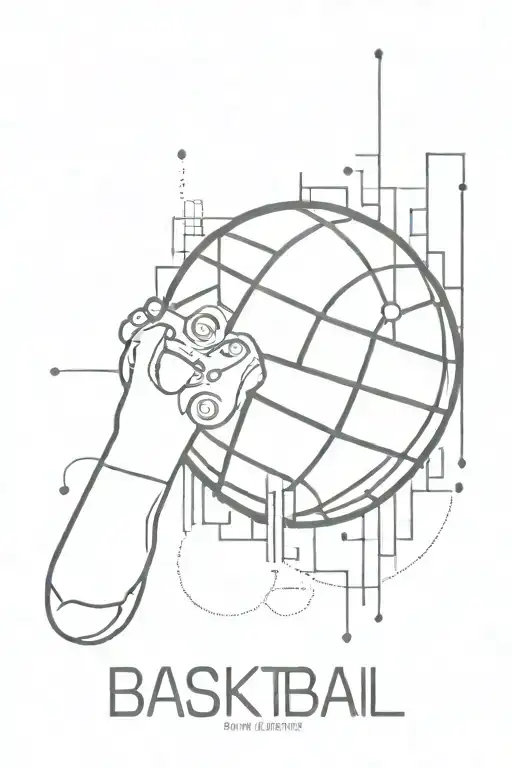 A Minimalist Design Of A Basketball Merging With A Pixelated Gaming Controller