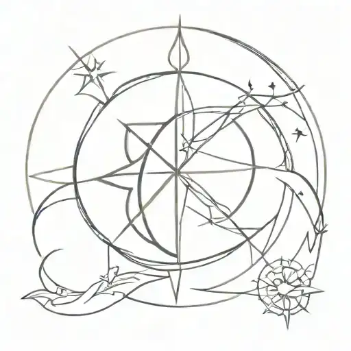 Sun Moon Compass Rose Intertwined