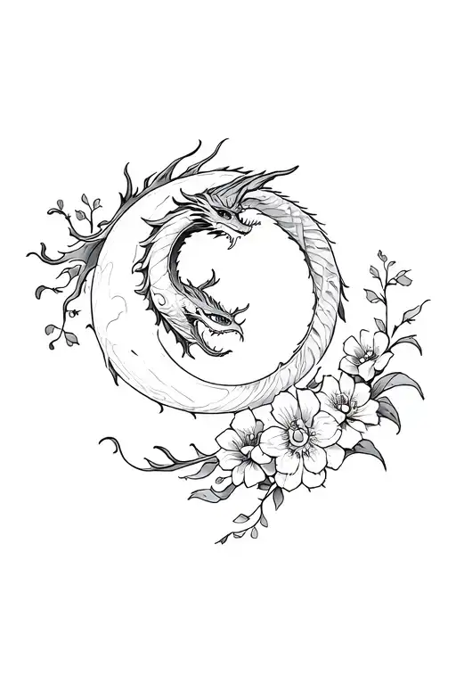 Dragon Swerling The Moon With Lorton Flowers