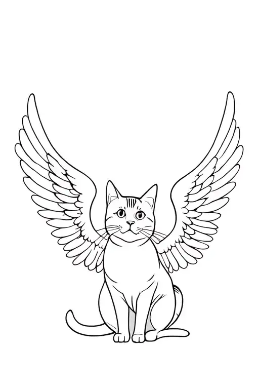 Cat Sitting And Looking Up And To The Side With Angel Wings