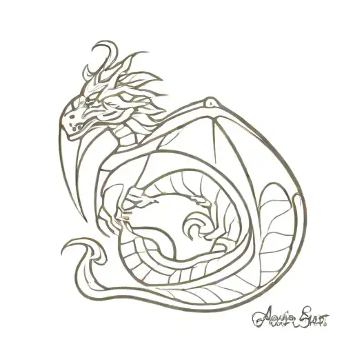 Dragon Contour And Inscription Alisa Veronica Sofia