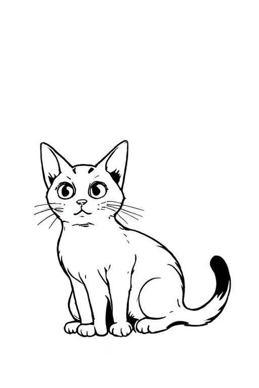 Fluffy Skinny White Cat Sitting And Looking Up To The Side With Both Big Cute Eyes Visible