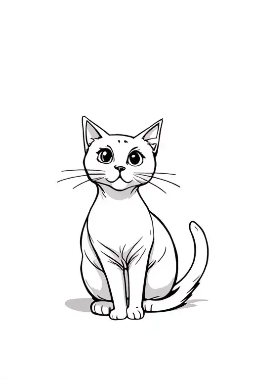 Fluffy Skinny White Cat Sitting And Looking Up To The Side With Both Big Cute Eyes Visible