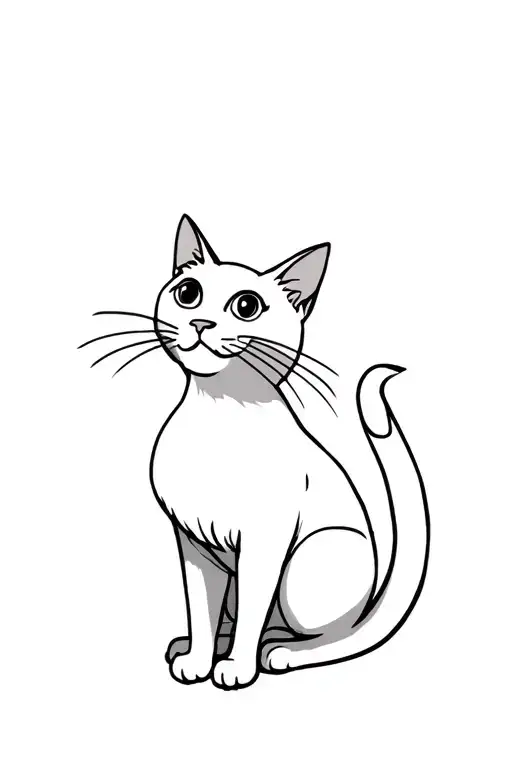 Fluffy Skinny White Cat Sitting And Looking Up To The Side With Both Cute Eyes Visible