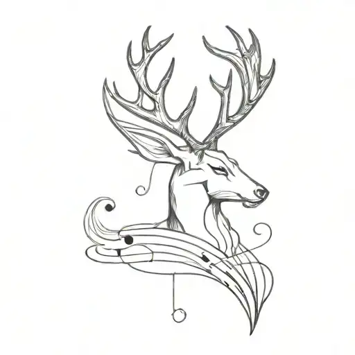 A Minimalist Tattoo Of A Deer With Antlers Shaped Like Musical Notes