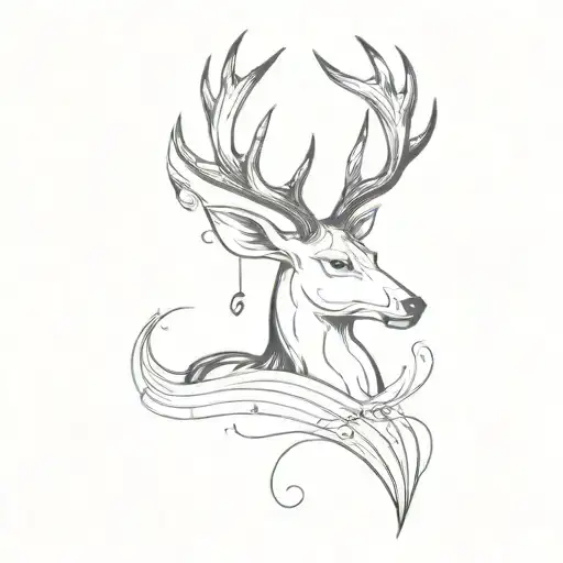 A Minimalist Tattoo Of A Deer With Antlers Shaped Like Musical Notes