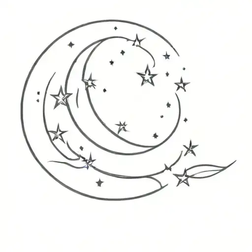 To The Moon And Back Tattoo With Starts And Moon Surrounded