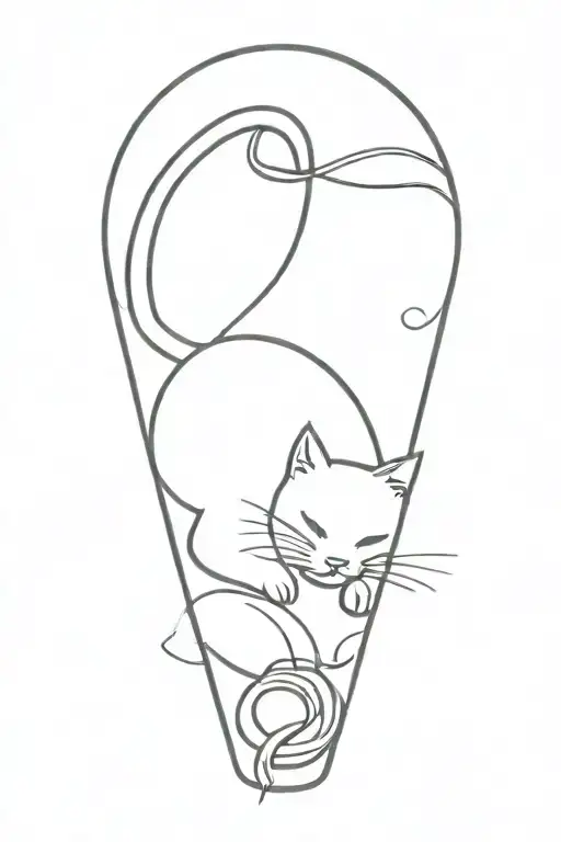 A Cat Doodle Art Design Featuring A Cat Playing With Yarn In A Whimsical Style