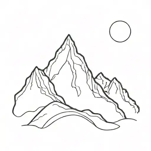 A Minimalist Outline Of A Mountain Range With A Small Climber Reaching The Summit