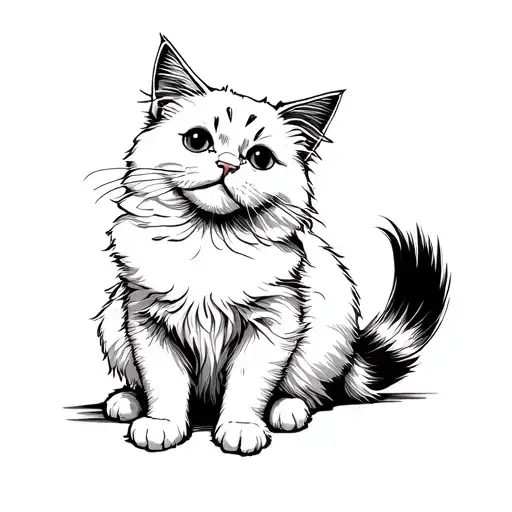 Small Fluffy White Ragdoll Cat Sitting And Looking Cute