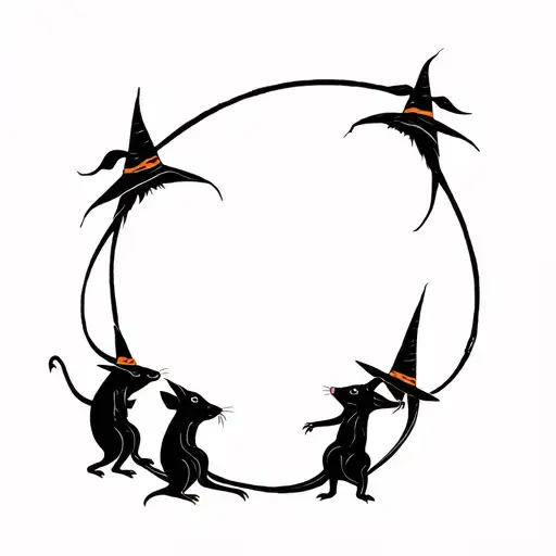 Five Rats Dancing Holding Hands In A Circle Shape Like Witches