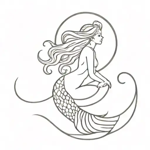 Mermaid Swimming Moon