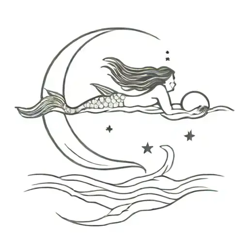 Mermaid Swimming Up To The Moon