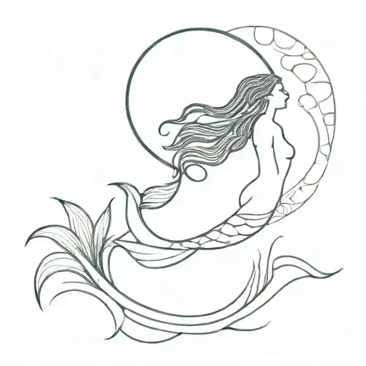 Moon And Sea Waves And Mermaid