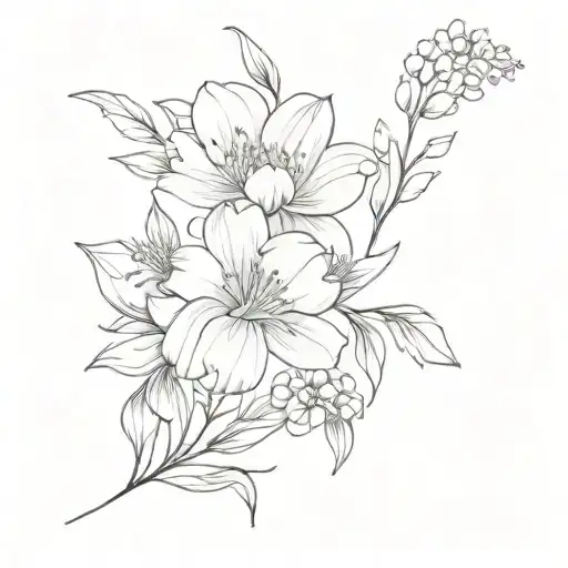 January And May Birth Flower Boquet Fine Line