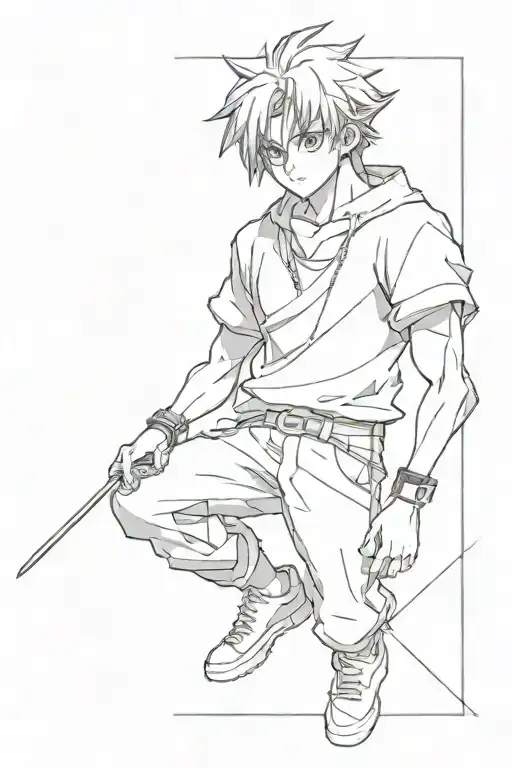 A Sketch-style Portrait Of A Famous Anime Character In A Dynamic Pose