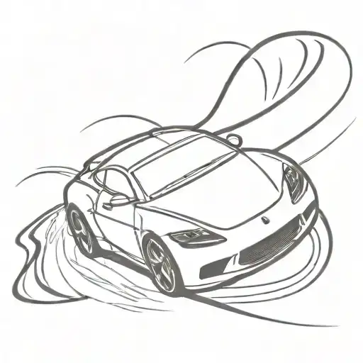 A Minimalist Tattoo Of A Sleek Sports Car Speeding Down A Winding Road