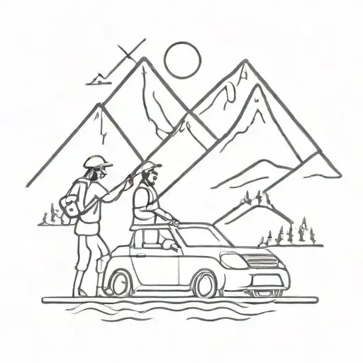 A Couple Who Is Driving Mountains And Fishing