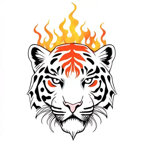 Tiger Head With Flames Inside Of The Face