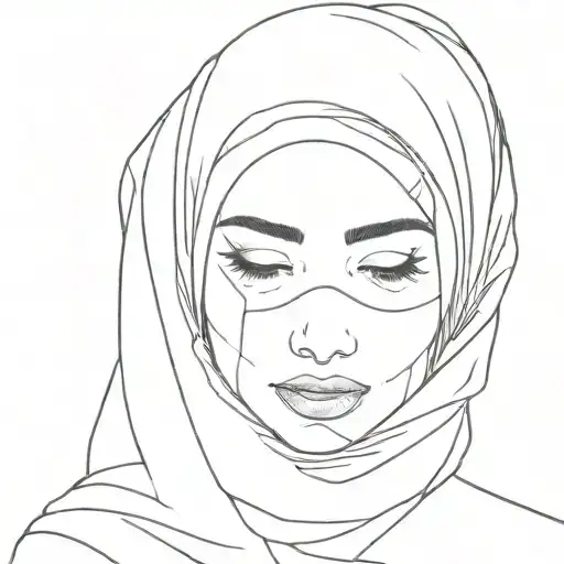 One Line Face In Hijab Without A Face With One Line Inscription
