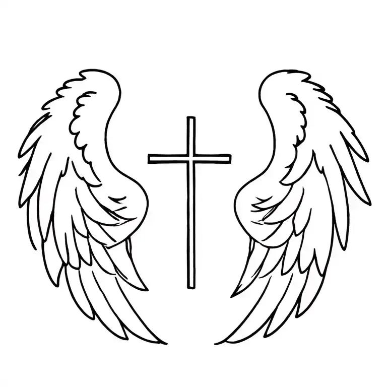 Cross And Angel Wings Spread