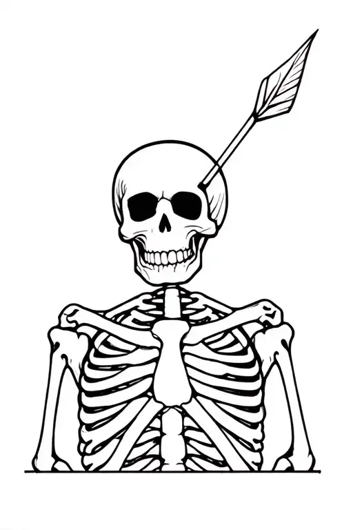 The Skeleton With An Arrow In My Head Stands Behind The Middle -Shaped Counter
