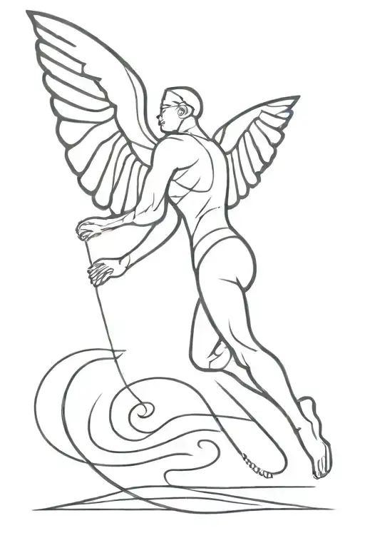 A Minimalist Tattoo Design Of A Runner With Wings Inspired By Egyptian Mythology