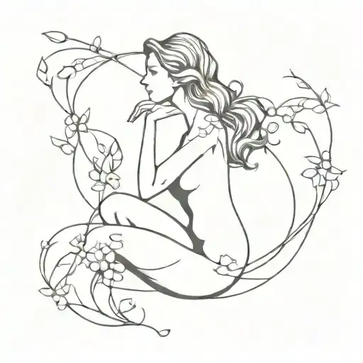 A Female Figure Gracefully Intertwined With Delicate Flower Vines