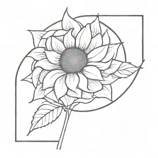 A Minimalist Tattoo Of A Sunflower With The Year 2024 Subtly Integrated Into The Design