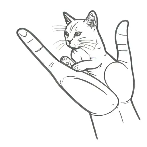 Cat High Five Human Hand Heart