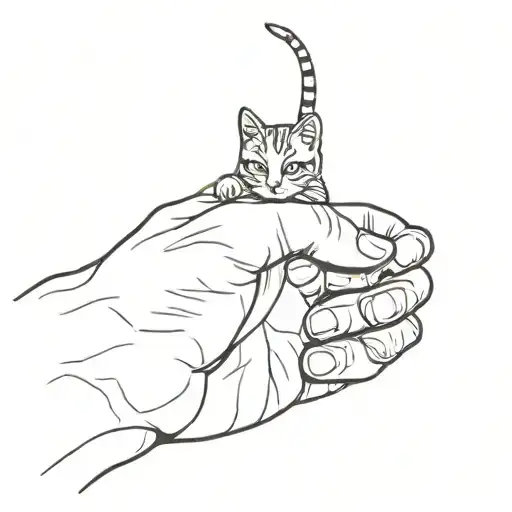 Draw A Cat Who Gives A High-five To A Human Hand