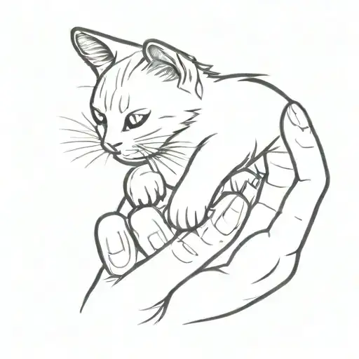 Draw A Cat Who Gives A High-five To A Hand