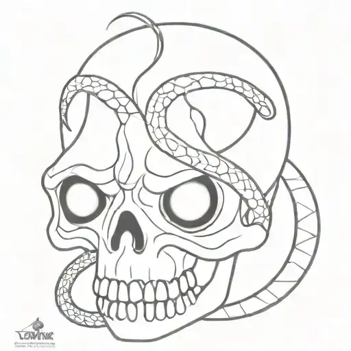 Skull White Eyes With Snake