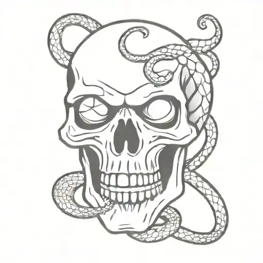 Skull White Eyes With Snake Coming