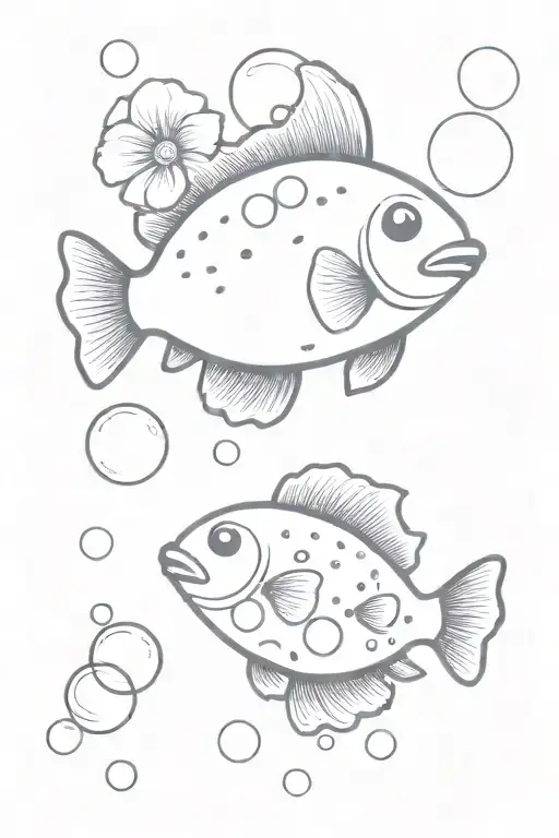 A Puffer Fish Blowing Bubbles Surrounded By Colorful Plumeria Flowers Floating In The Ocean