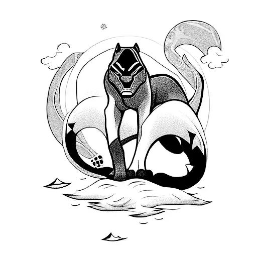 A Walking Black Panther With Ocean Tema