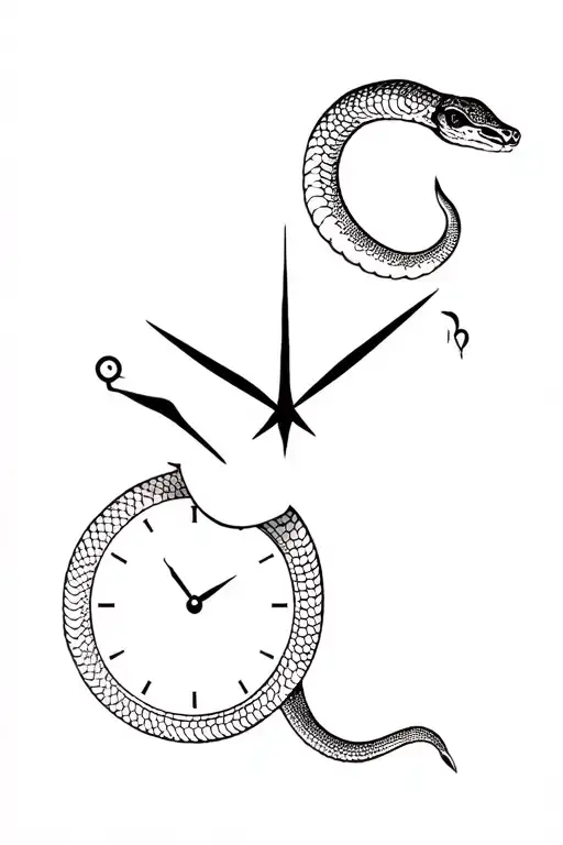 Snake And Clock With Minimalist Trait
