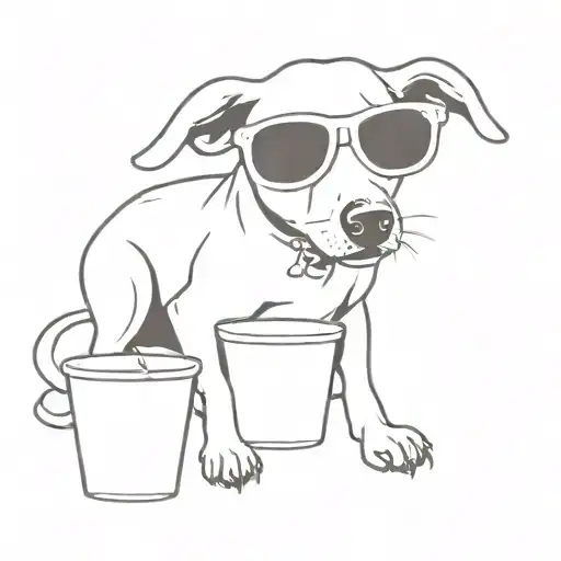 A Dog With Sunglasses And Water Bowl