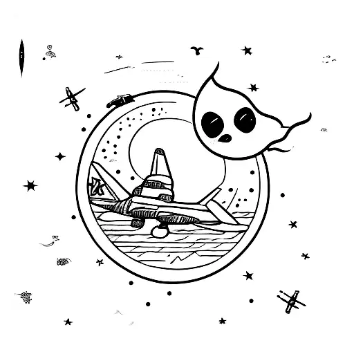 Moon With Airplane And 555