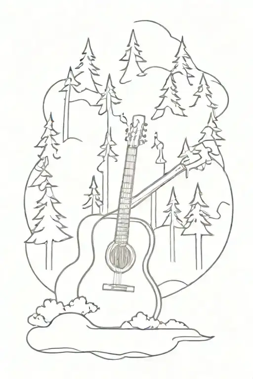 Guitar Scenic Silhouette Forest