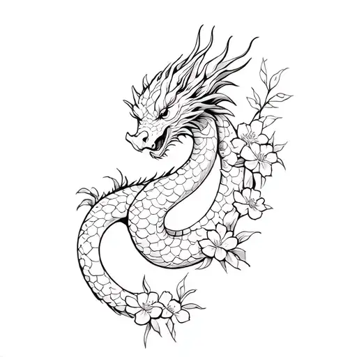 Dragon With Flowers Blooming