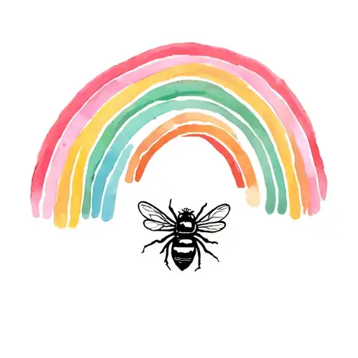 Bee Flying Over Rainbow