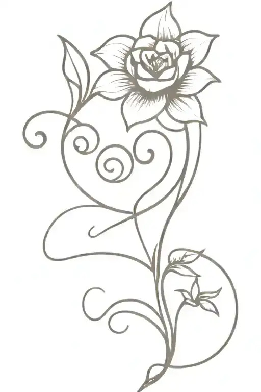 Music Note With Daffodil And Rose Growing